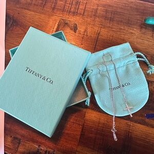 Tiffany & Co 18K White Gold Diamond Cross Pendant 16" Necklace & Box Pouch Rare